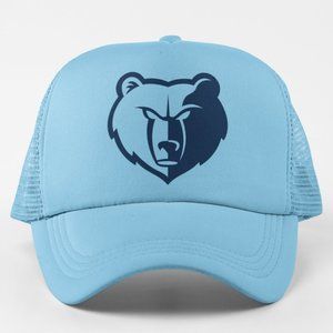 NEW Memphis Grizzlies Bear Head Logo Foam Trucker Mesh Snapback Hat LIGHT BLUE